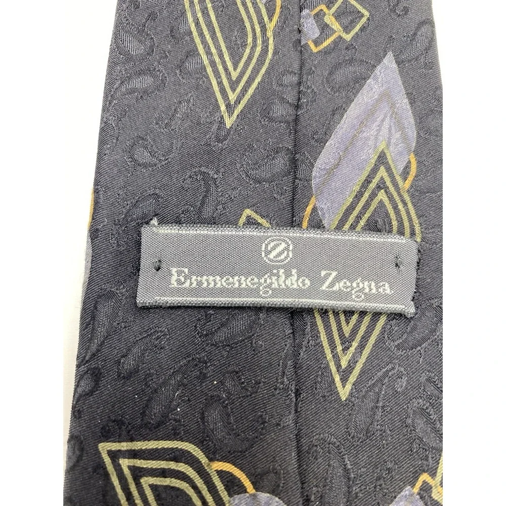 Ermenegildo‎ Zegna Men's 100% Silk Patterned Necktie Black *read*